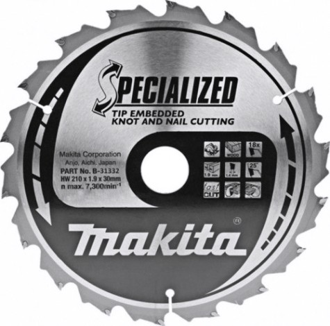Пильный диск универсальный MAKITA 210x30x1.4x18T для демонтажных работ [B-31332]
