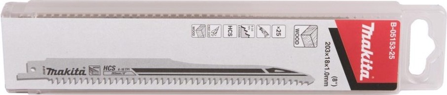 Полотна для сабельных пил MAKITA Super Express для дерева 203х1,0х6-10tpi, 25 шт. [B-05153-25]