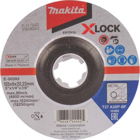 Шлифовальный круг по металлу MAKITA E-00393 x-lock для стали с вогнутым центром а36p, 125х6х22