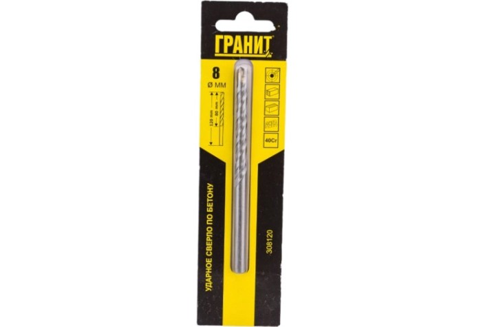 Сверло по бетону ГРАНИТ 8х120/80мм ударное [308120]