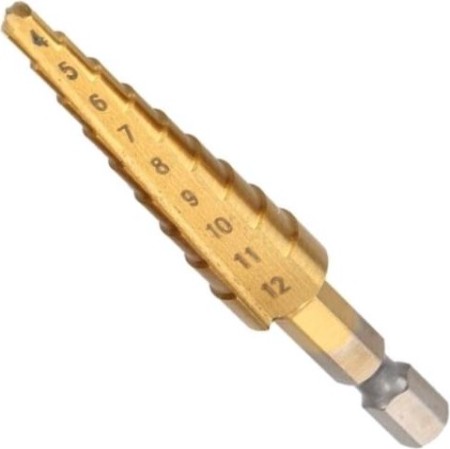Сверло ступенчатое по металлу MAKITA 4-12 мм 1/4" HSS-TiN D-40113 [D-40113]