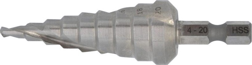 Сверло ступенчатое по металлу MAKITA D-40157 ступенчатое hss с спиральным желобком, 4-20, 1/4"